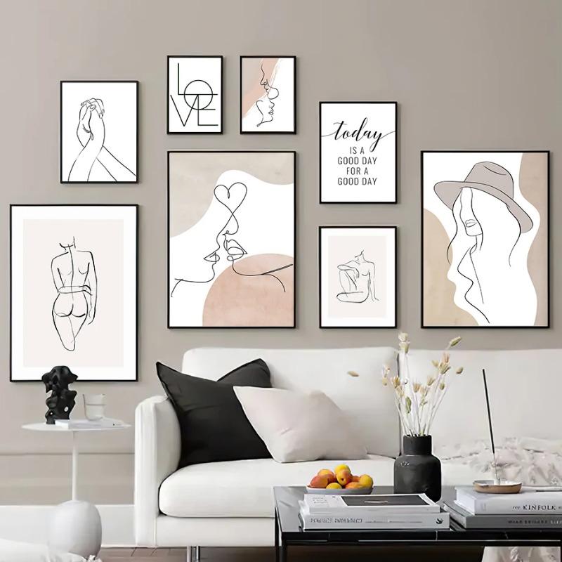 Abstract Minimalist Line Wall Art Canvas Painting Modern Hat Girl Love Heart Posters And Prints Wall Pictures Living Room Home