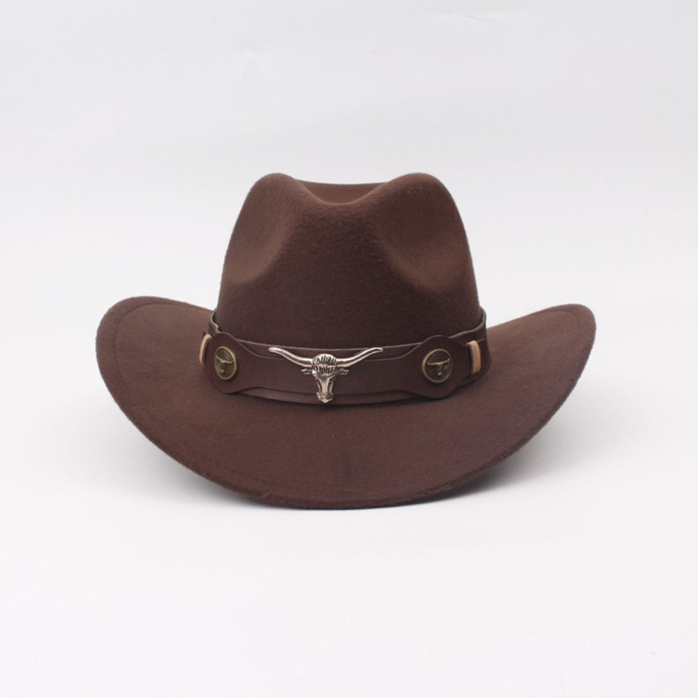 Solid Color Cowgirl Jazz Hat Woolen Party Cosplay Hat Vintage Western Cowboy Hat  Cycling Caps