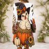 Women Criss Cross V Neck Long Sleeve Halloween Ghost Pumpkin Printed Curved Hem White Dress
