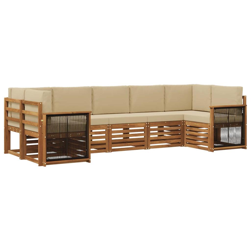 Modular Outdoor Sofa Set 6 pcs Natural Solid Acacia Wood and Polyester