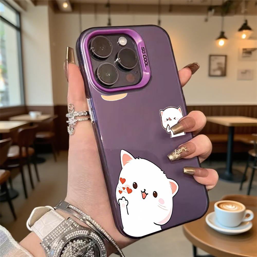 Милый белый кот мультяшный чехол для телефона для Iphone 16 15 14 13 12 11 Pro Max/Mini Ударопрочный Защита от царапин Премиум Жесткий чехол