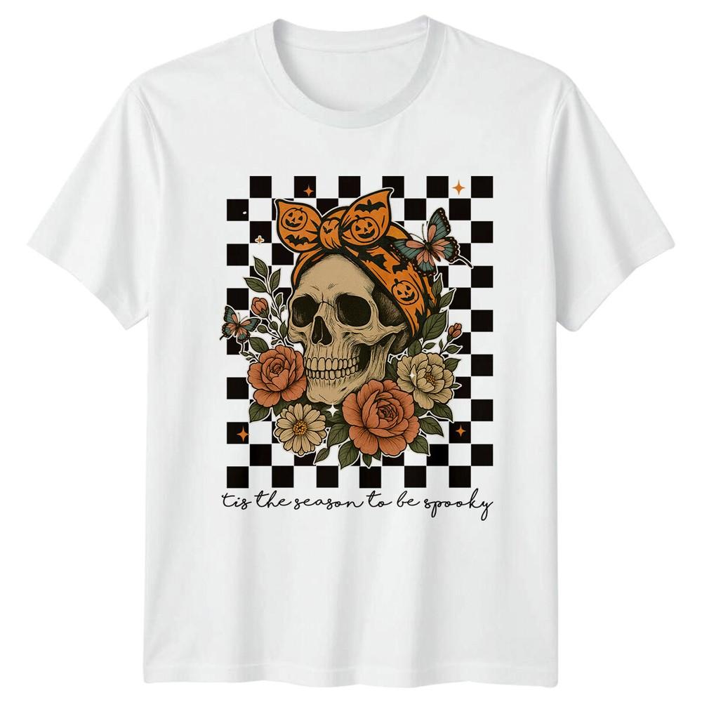 Skull tis the season to be spooky Halloween Unisexs TShirt Unisexs Tee Graphic Top