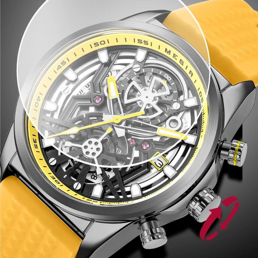 MEGIR 2235 Men Fashionable Waterproof Quartz Chronograph Sports Silicone Strap Luminous Hands Automatic Date Watches for Man