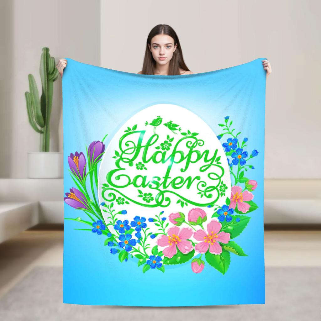 Cute Rabbit Painting Easter Eggs Blankets Quality Soft Cozy Bedding Throws Spring Picnic Living Room Novelty Bedspread