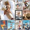 Military PinUp Girl Vintage Metal Tin Signs Sexy Army Lady Hot Woman Funny Wall Decor For Home Bar Pub Garage Coffee Man Cave