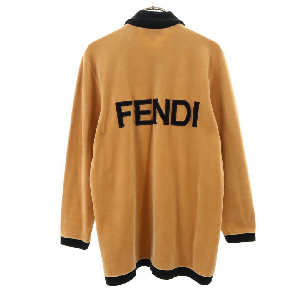 Fendi 90s Made In Italy Old Back Print Long Sleeve Half Zip Velour Polo Shirt Men's Used