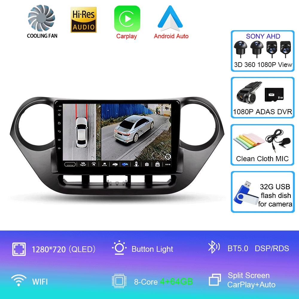 Автомобильный радиоприемник Android 14 Carplay Auto Multimedia Player для Hyundai I10 2013 - 2018 Навигация Авторадио GPS Стерео 2din Головное устройство
