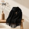 Thermal Cold Weather Scarf Thickened Imitation Rabbit Velvet with Tassels for Women, Solid Color Stylish Long Draped Neck Wrap, Warm Winter