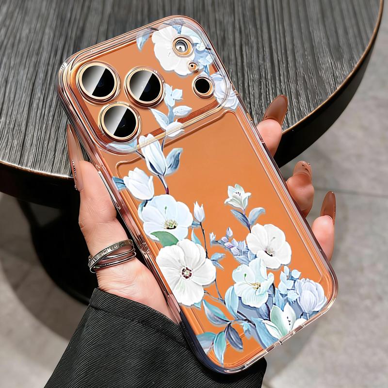 Силиконовый прозрачный чехол для телефона для iPhone 17 16 Pro 15 14 13 12 Pro Max 11 Прозрачный ударопрочный мягкий ТПУ Чехол с рисунком Цветок и Линии