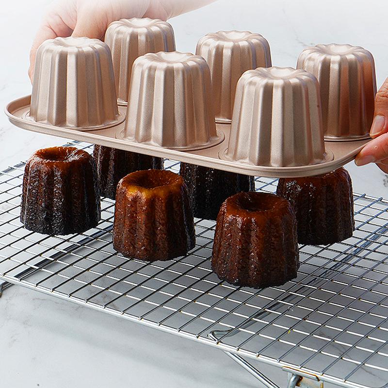 1PC 6/12 Select Cup Rose Gold Canele Pan With Nonstick Coating Carbon Steel Material Flowers Shape Canelé Muffin Pan