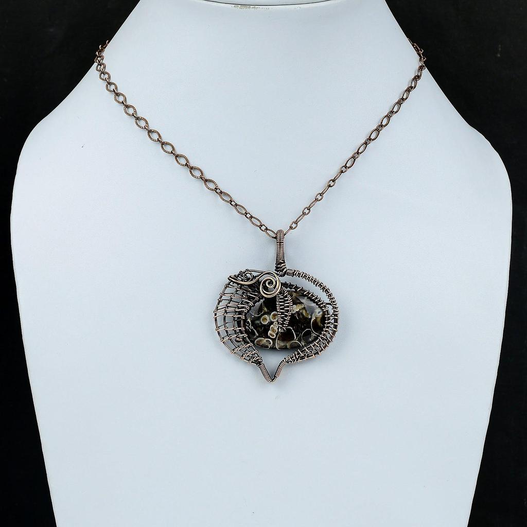 Подвеска из агата туррителлы, обернутая медной проволокой, Подвеска ручной работы, Медные украшения, Подвеска с обернутым драгоценным камнем, Подарок для мамы, Бохо украшения