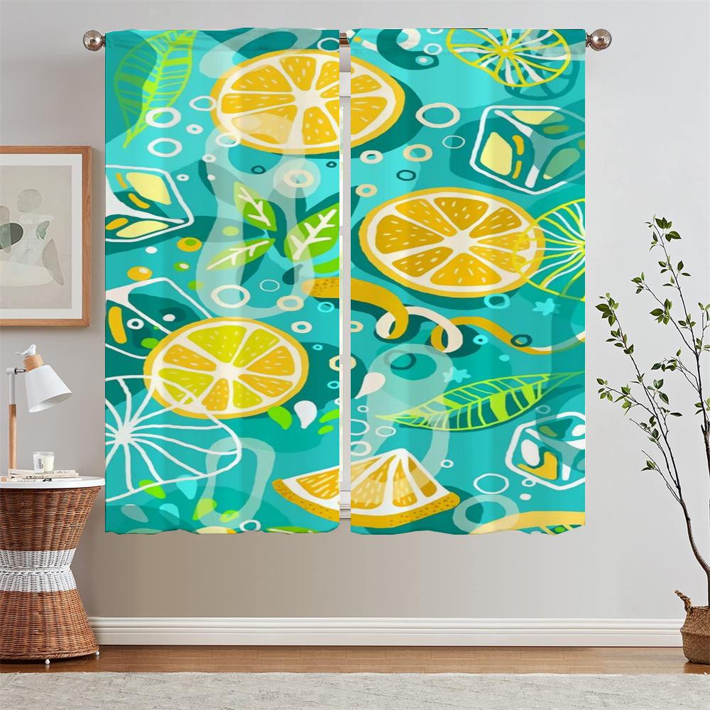 Kitchen Curtains 2 Pieces Window Curtains for Doors Cute Lemon Fruit Bathroom Curtain for Children's Room Bedroom Decoration