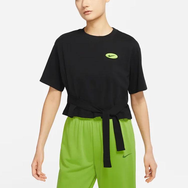 Nike Logo Round Neck Solid Color T-Shirt Women Tops Black DM6575-010