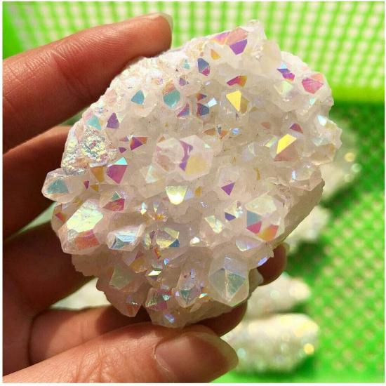 Wixine 1Pcs White Angel Aura Quartz Point Electroplated Crystal Cluster Healing Stone