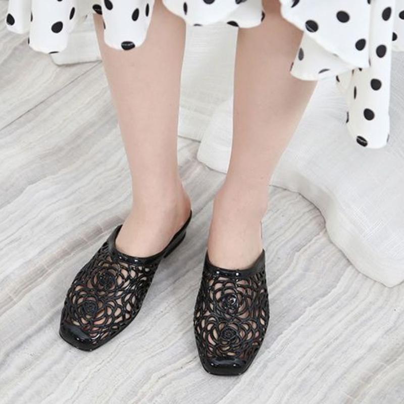 Уличные полые женские шлепанцы на среднем каблуке и женские сандалии, пляжные шлепанцы, повседневная оригинальная низкая цена, дешевая ликвидационная обувь