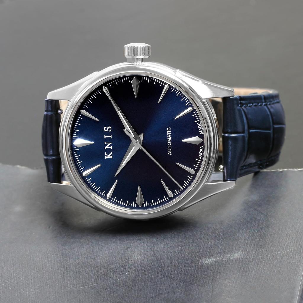 KNIS Varnish Сделано в Японии Автоматические часы Сапфировое стекло 10 АТМ Водонепроницаемость Механические Темно-синие Кожаные мужские KN001-BLBLLE