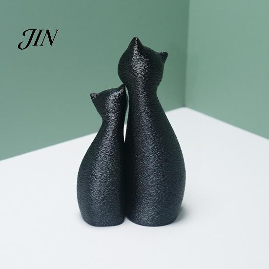 Cat Themed Home Decor Cute Black Statue, 3D Printed Figurine with Snuggle Pose, Heart Warming Minimalist Desk Shelf for Office, Gift Lovers Art
