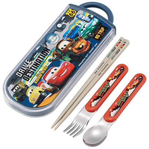 Skater Lunch Box Trio Set Chopsticks Spoon Fork Disney Cars 24 for Children Antibacterial Treatment Easy to Open Sliding Type Made in Japan TACC2AG-A