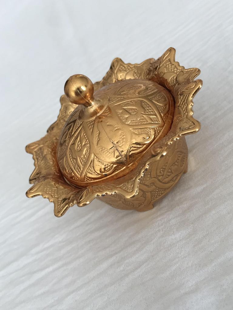Traditional Turkish Delight and Sugar Bowl, Lidded Sugar Bowl, Decorative Authentic Medieval Style Wedding Gift, Gold Plated Bowl