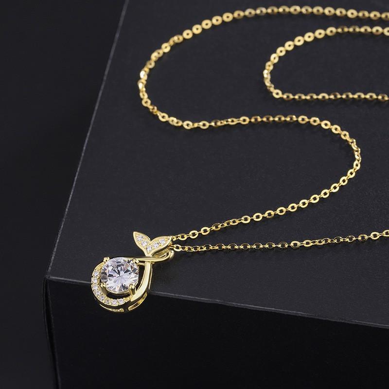 Fish Tail Pendant Necklace Women 990 Fine O-Link Chain Minimalist Chic Jewelry Adjustable 21-50cm