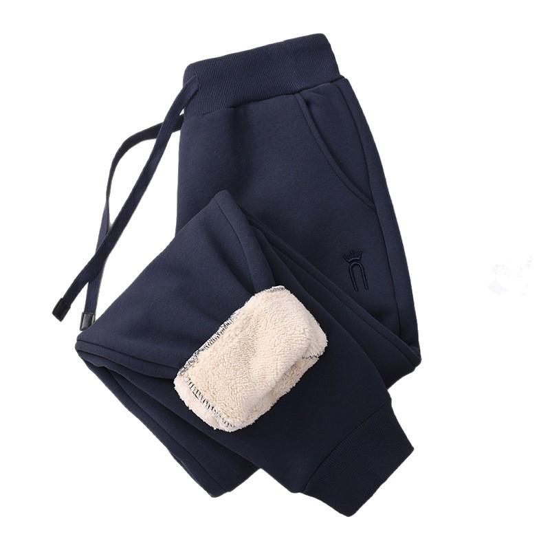 Женские флисовые спортивные штаны GAGN темно-синего цвета: Плотные, Теплые, Свободный крой «фонарик», Высокая талия, Стройнящие, Спортивные брюки с манжетами