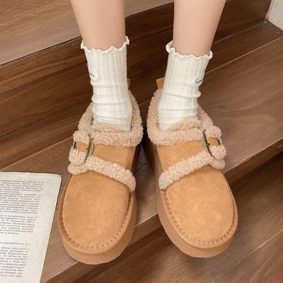 Лоферы на одной педали зима 2024 новая теплая хлопковая обувь плюшевая обувь платформа хлопковая обувь