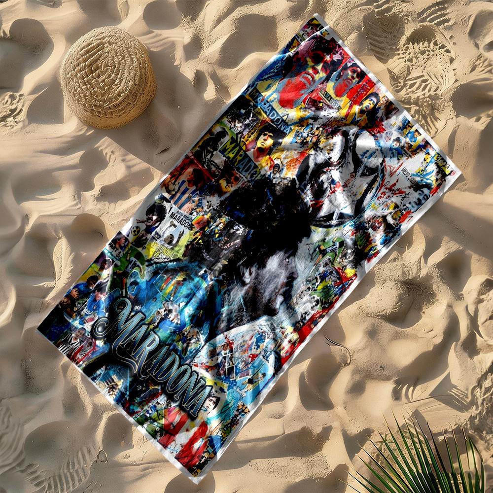 Messi Maradona Soccer Legend Art Personalized Name Beach Towel Super Soft Microfiber Quickdry Fabric Suitable For Swimming Gym Camping Yoga Vacation