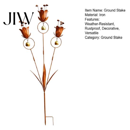 Peaceful Garden Ambience Accessories Flame Copper Metal Lily Tulip Stake with Wind Chime Bells, Rustic Weatherproof Vintage Style Yard Sculptures