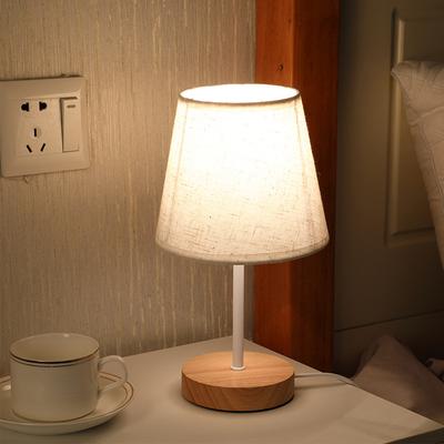Современная настольная лампа 5 В, питание от USB, прикроватная лампа, забота о глазах, мягкий теплый свет, лампа для спальни, деревянное основание, тканевый абажур, настольный светильник