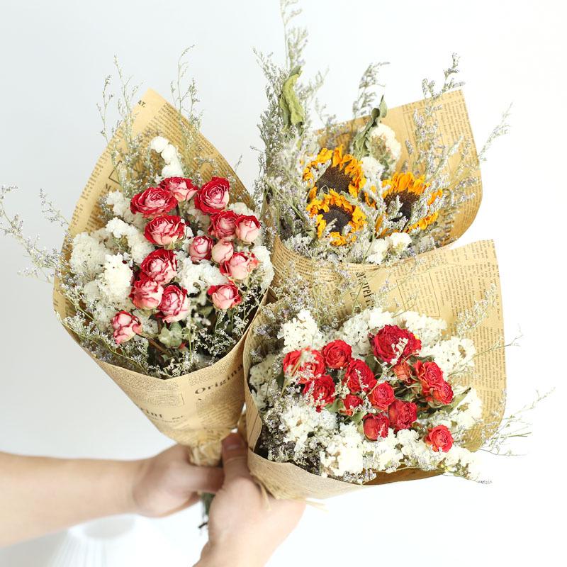 Valentine's Day Dried Flower Bouquet: Rose, Forget-Me-Not, Baby's Breath, Sunflower - Perfect for Teacher's Day, Qixi Festival, or Birthday Gifts
