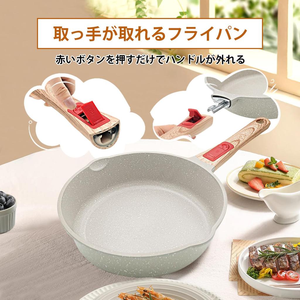 RANXINGST Frying Frying IH Съемный носик Тефлоновая силиконовая ложка Духовка Посудомоечная машина PFOA PFOS Белая сковорода, 20 см, кастрюля для жарки, антипригарная сковорода, совместимая,