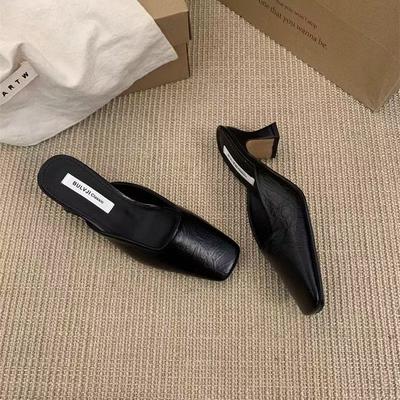 Французский сказочный темперамент женские сандалии на толстом каблуке весенне-летняя обувь новинка 2025 полушлепанцы Мюли на высоком каблуке