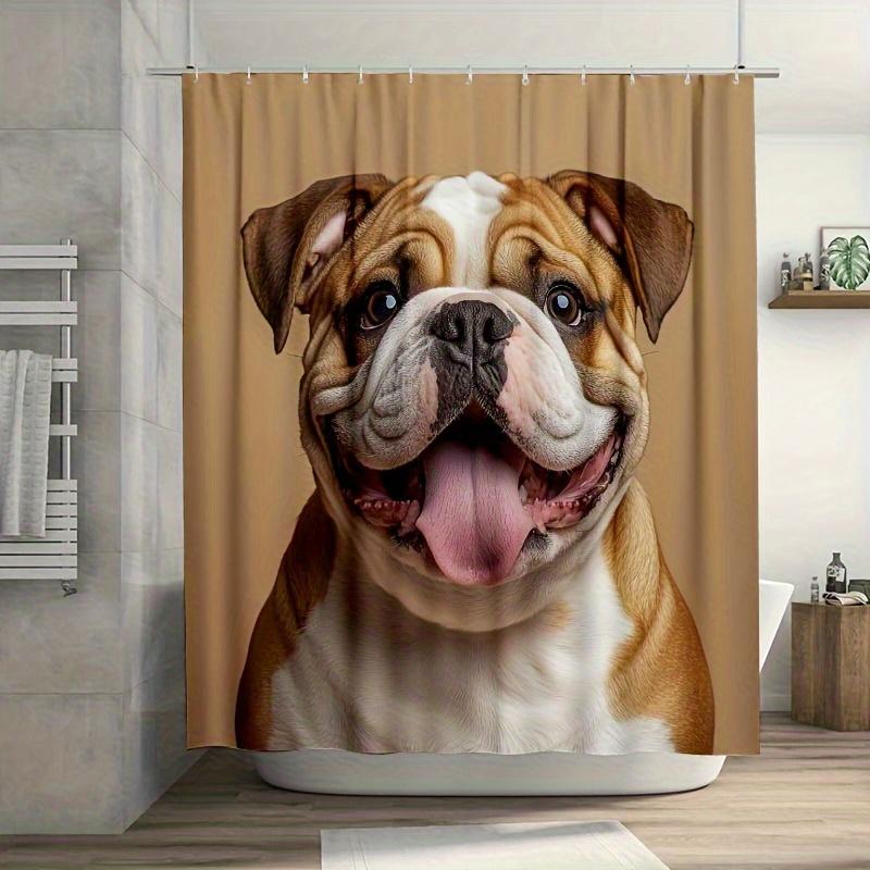 1pc Happy Smiling English Bulldog Shower Curtain - Easy Clean, Vibrant Art Print for Bathroom, Bathtub & Window Decoration