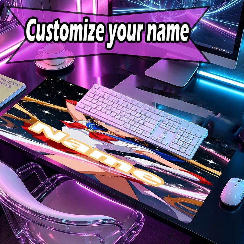 Custom Name Personalized Sailor Moon Pattern Mousepad, Laptop PC Desk Mat, Decorative Desk Mat for Home Keyboard Pad Gift