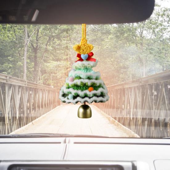 Handmade Mini Knitted Christmas Tree Ornament Multi-Layered Crochet Snow Flocked Tree with Gold Bells And Star Top for Christmas Home Decor