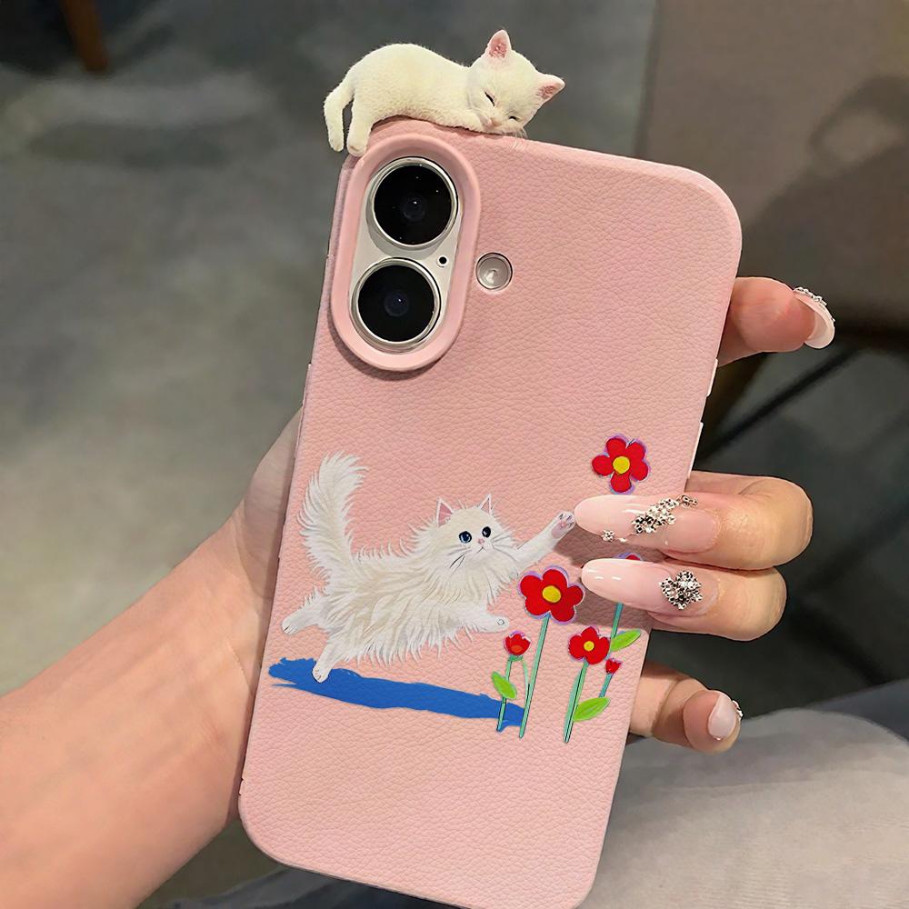 3D Чехол для телефона для iPhone 11 13 17 Pro Max 17 Air Case iPhone 13 15 16 Pro Max 12 14 Pro Max 14 15 Plus Милый 3D Котенок Мультяшный Кожаный