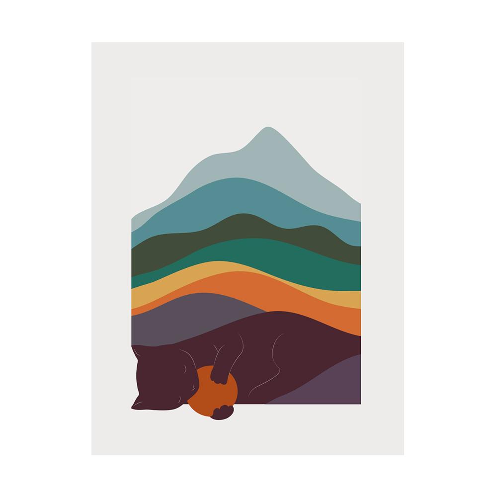 Abstract Animal Cat Landscape Wall Art Poster And Print Big Wave Canvas Painting Mountain Sun Picture For Living Room Home Decor No Frame