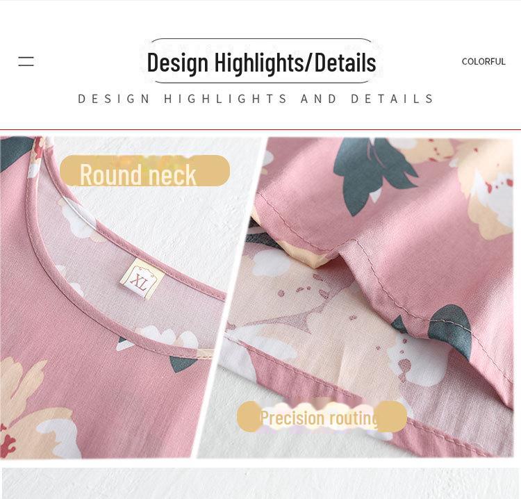 Women's Summer Short-Sleeve Cotton Silk Pajama Set - Lightweight, Two-Piece Loungewear for Outdoor and Indoor Use