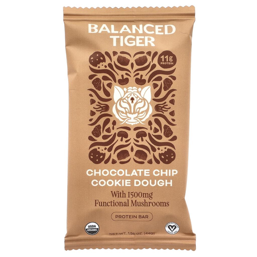 Balanced Tiger Protein Bar, Chocolate Chip Cookie Dough, 12 Bars, 1.55 Oz (44 G) Each