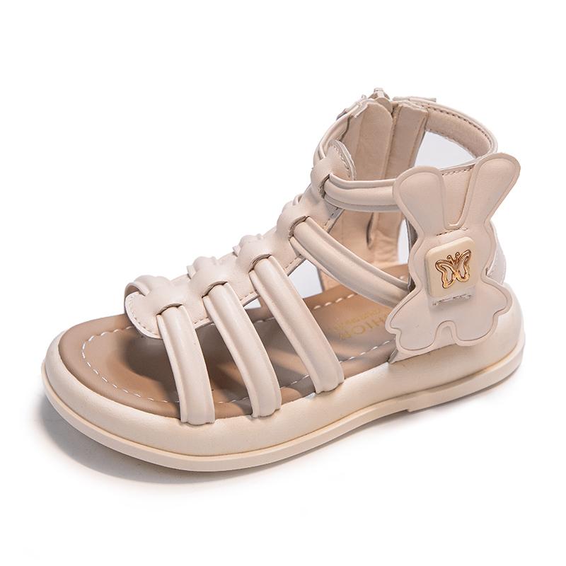 Girls Gladiator Sandals Summer Fashion Children Princess Roman Sandals Kids Hollow High-top Beach Shoes Side Zip Non-slip Hot