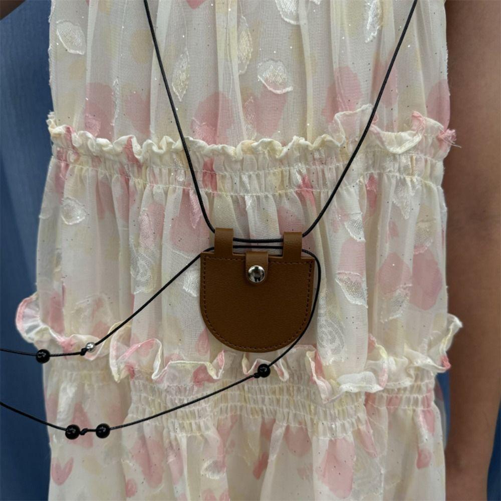 with Long Strap Suede Bag Necklace PU Sweater Chain Necklace New Wearing Key Bag Necklace