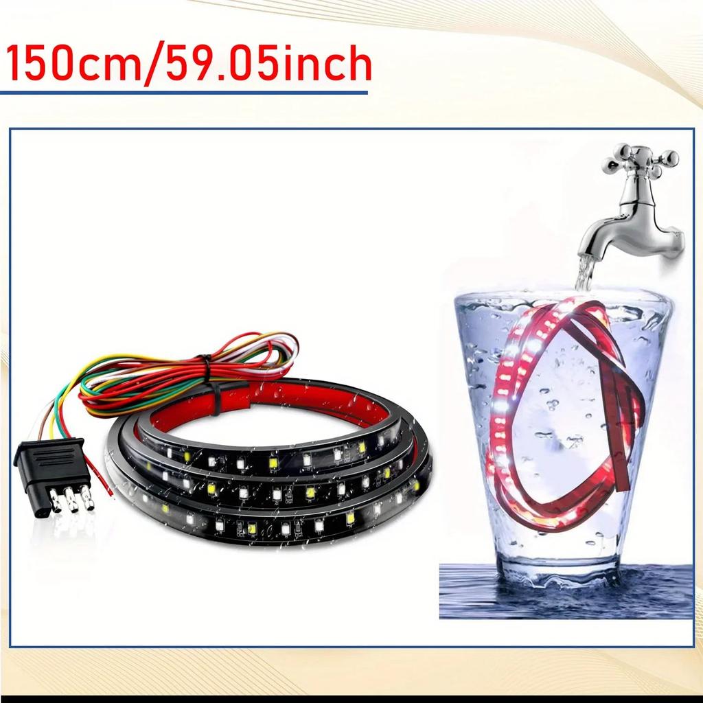 47/60" Truck Tailgate Light Bar 108 LED Single Row Light Strip with Red Running Brake Lights Turn Signal White Reverse Light