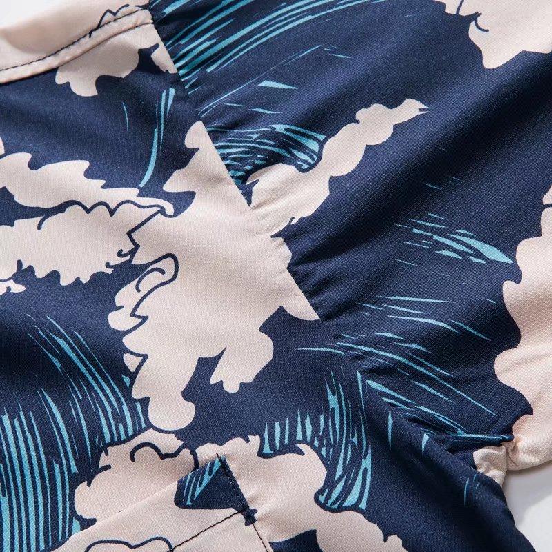 Рубашка с короткими рукавами, мужская летняя тонкая рубашка Ruoshuai в гавайском гонконгском стиле, рубашка в стиле ретро с принтом в японском стиле, ледяной шелк