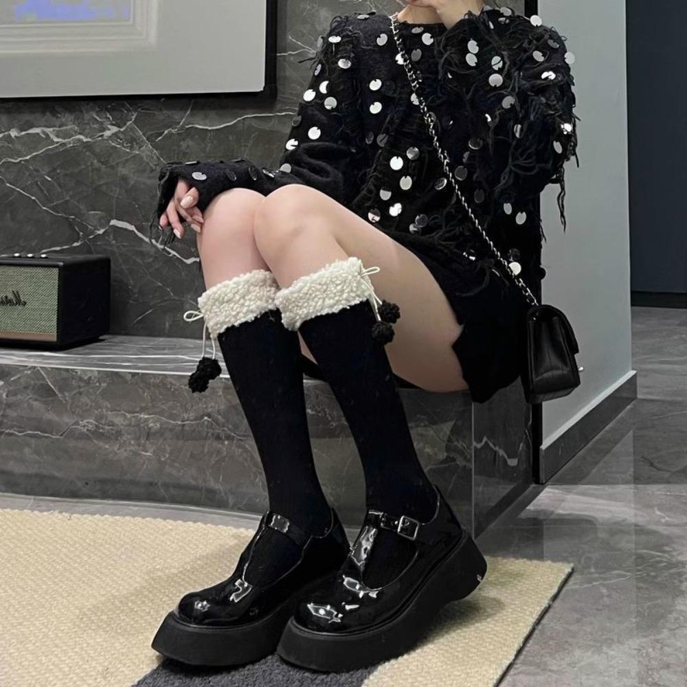 Повседневные вязаные носки из телячьей шерсти, хлопковые пушистые длинные носки до колена, новые женские длинные носки