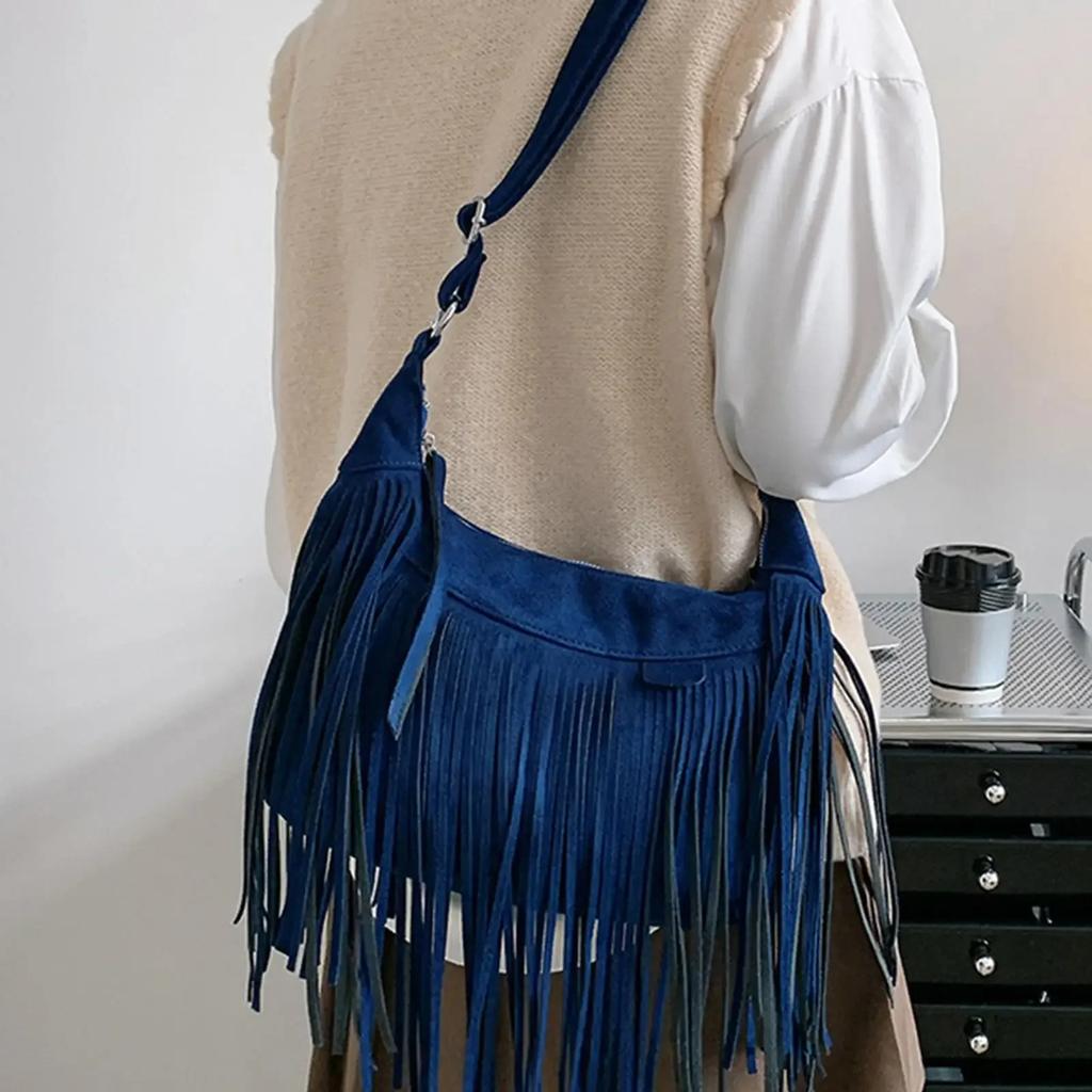 Large Retro Fringed Handbag Totes Bag PU Messenger Bag Zipper Soft Ethnic Style Women’s Fringed Leather Shoulder Bag