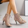 Strappy Wedge Sandals for Women,Plus Size High Heel Sandals,New Breathable Mesh Sandals Lace Up Peep Toe High Heels