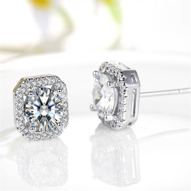 Роскошные женские серьги с камнями Модные серьги серебристого цвета Свадебные украшения Винтажные серьги-пусеты двойные для женщин