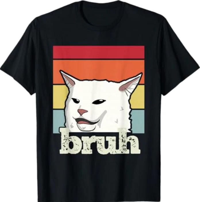 Смешная футболка с мемом 'Bruh' и приветствием кота