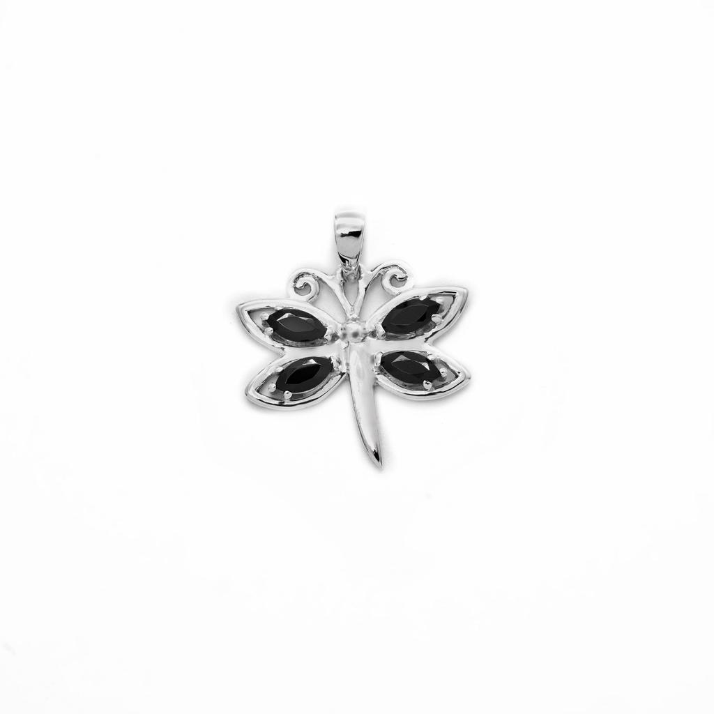 Natural Black Spinel Charm Pendant, 925 Silver Jewelry, Dragonfly pendant, Gift for daughter