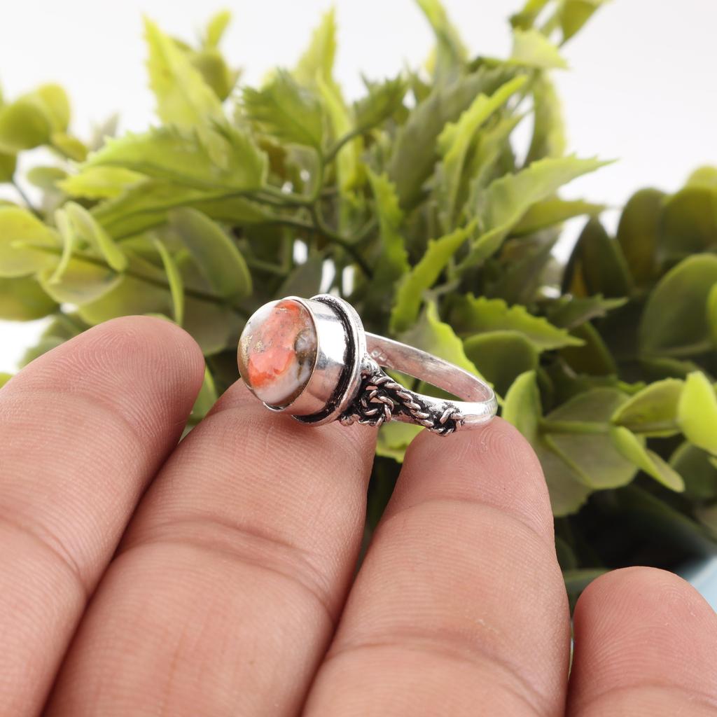Orange Copper Turquoise 925 Solid Sterling Silver Ring, Handmade Gemstone Ring Jewelry, Designer Ring For Her